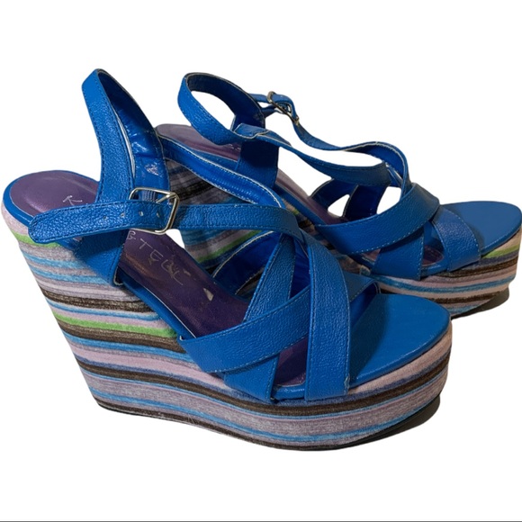 Kiss &Tell blue Striped platform shoes Size 7.5 - Picture 9 of 10